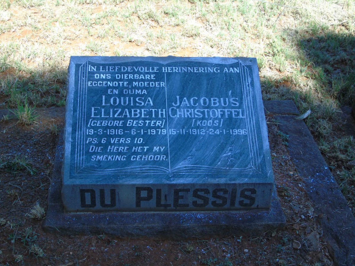 PLESSIS Jacobus Christoffel, du 1912-1996 &amp; Louisa Elizabeth BESTER 1916-1979