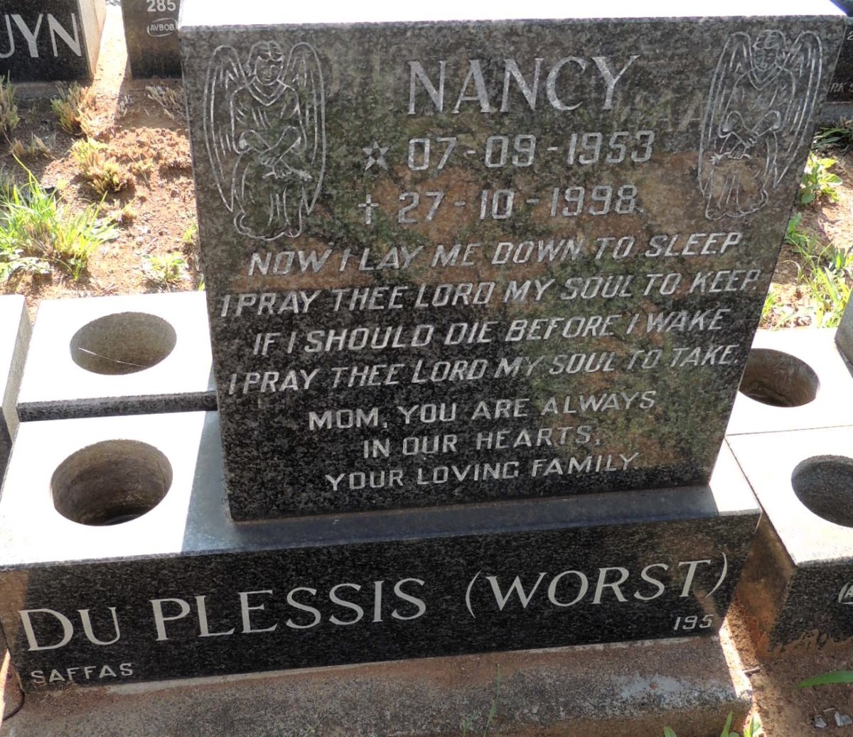PLESSIS Nancy, du nee WORST 1953-1998