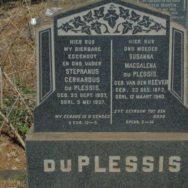 PLESSIS Stephanus Gerhardus, du 1857-1937 & Susanna Magdalena VAN DEN HEEVER 1863-1940