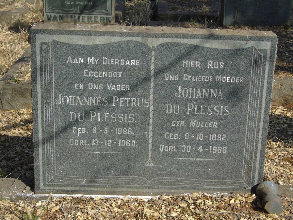 PLESSIS Johannes Petrus, du 1886-1960 & Johanna MULLER 1892-1966