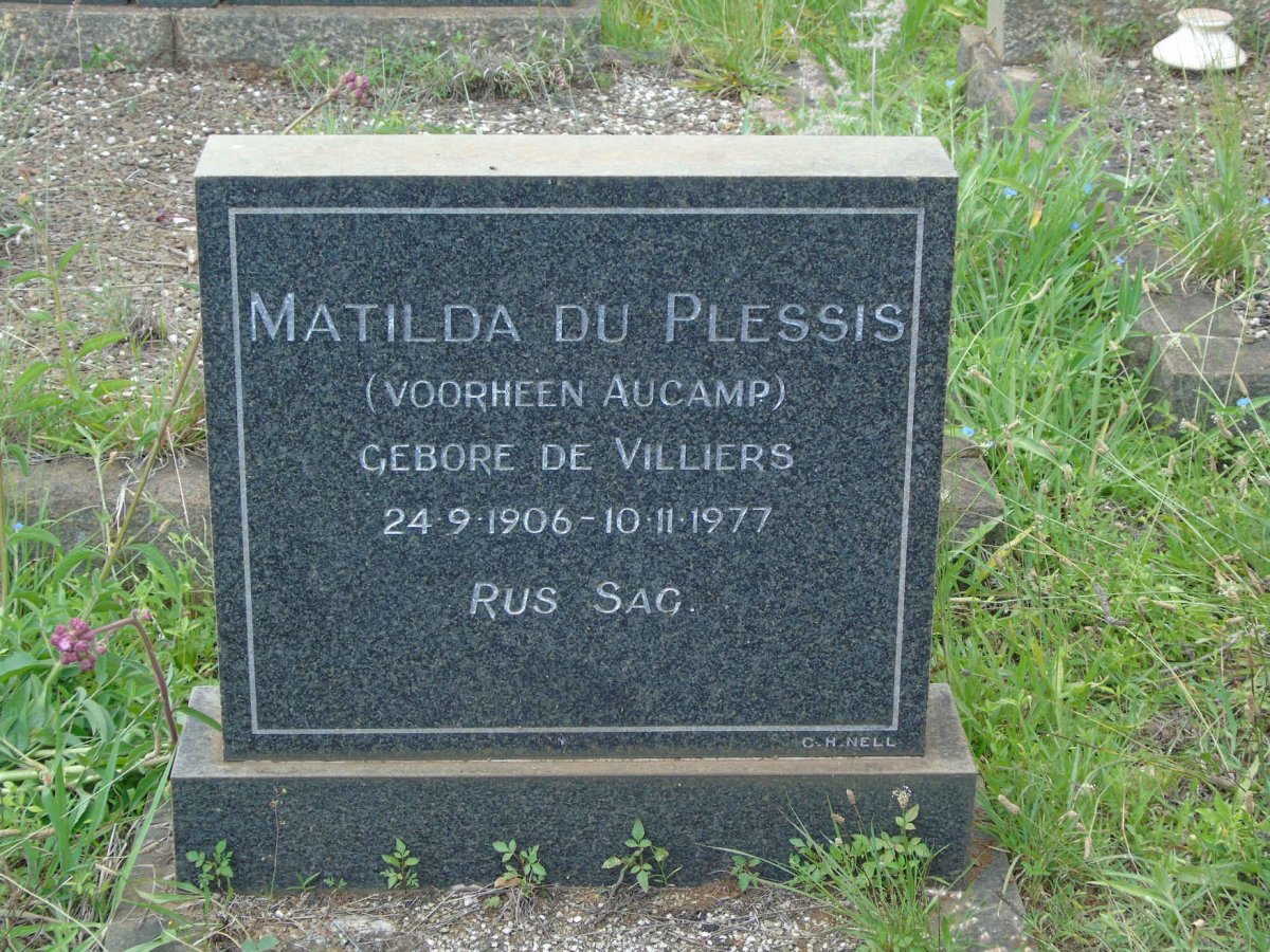PLESSIS Matilda, du voorheen AUCAMP nee DE VILLIERS 1906-1977