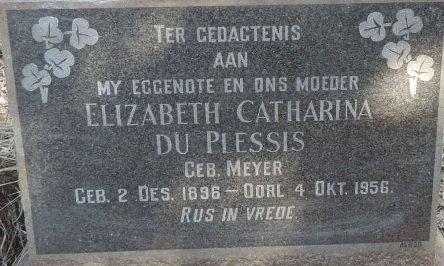 PLESSIS Elizabeth Catharina, du nee MEYER 1896-1956