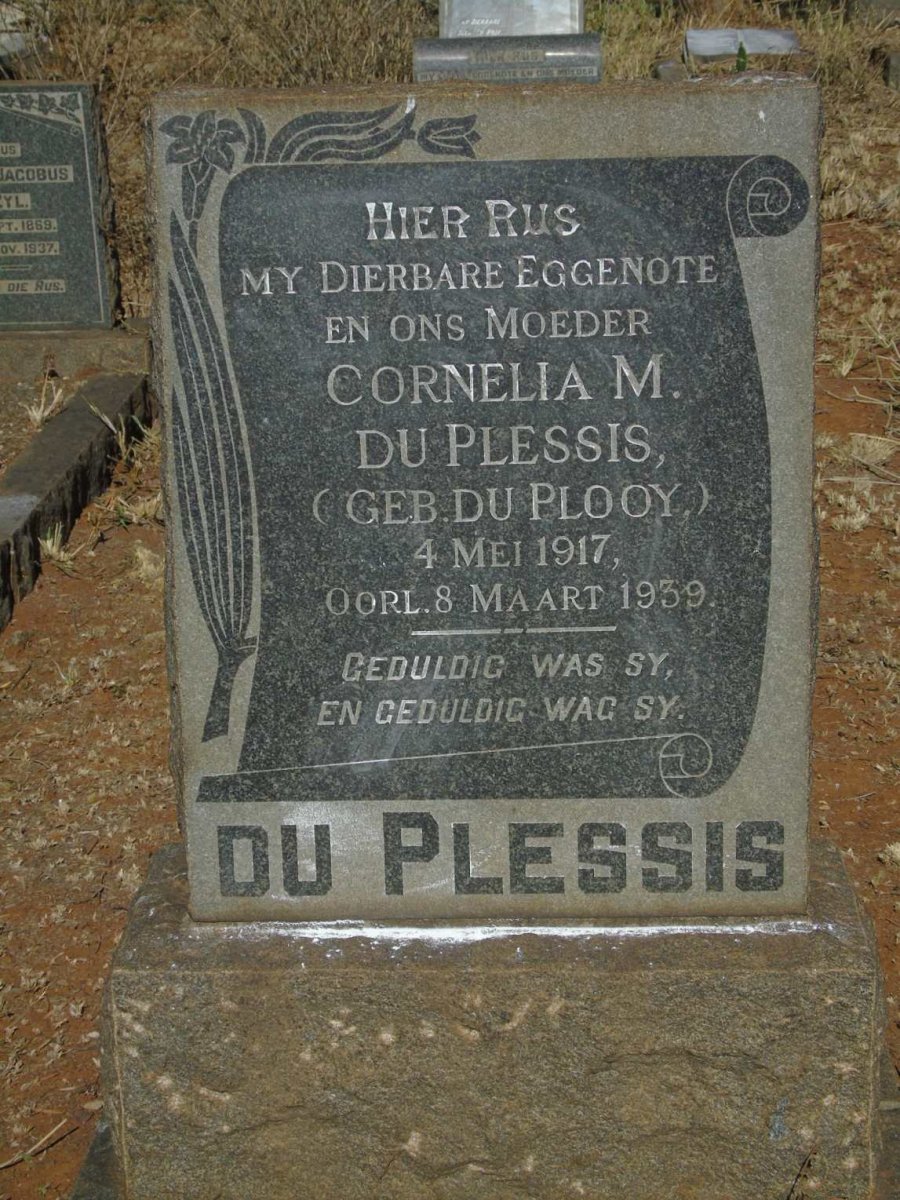 PLESSIS Cornelia M., du nee DU PLOOY 1917-1939