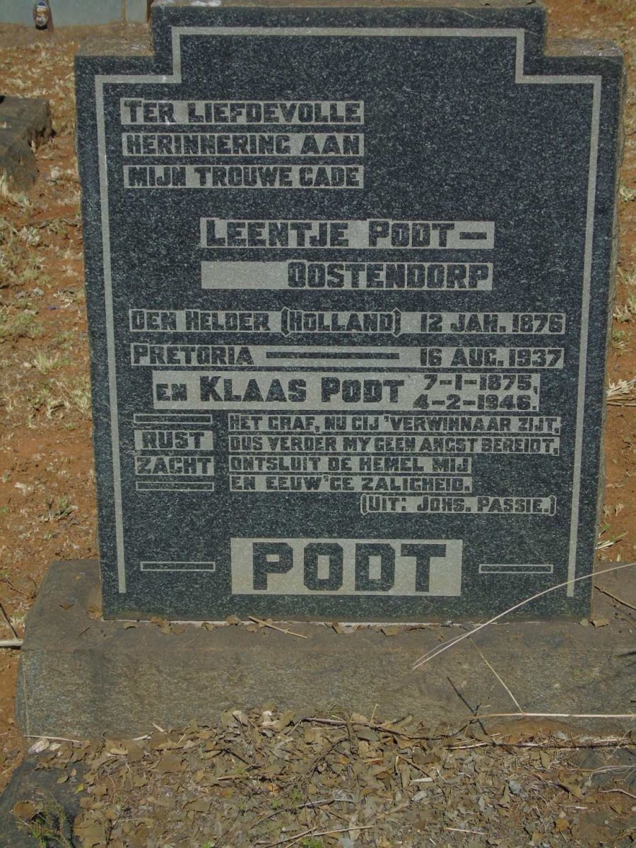 PODT Klaas 1875-1946 & Leentje OOSTENDORP 1876-1937