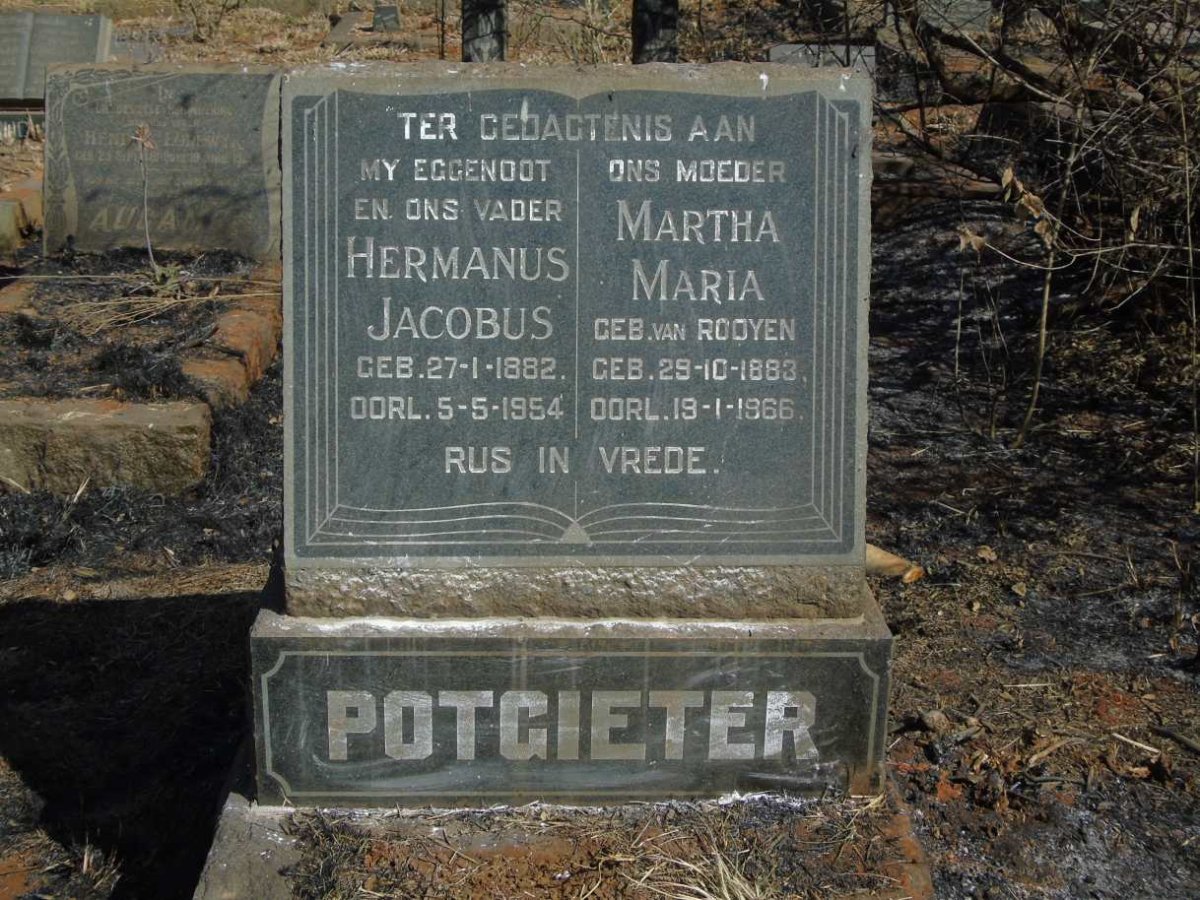 POTGIETER Hermanus Jacobus 1882-1954 & Martha Maria VAN ROOYEN 1883-1966