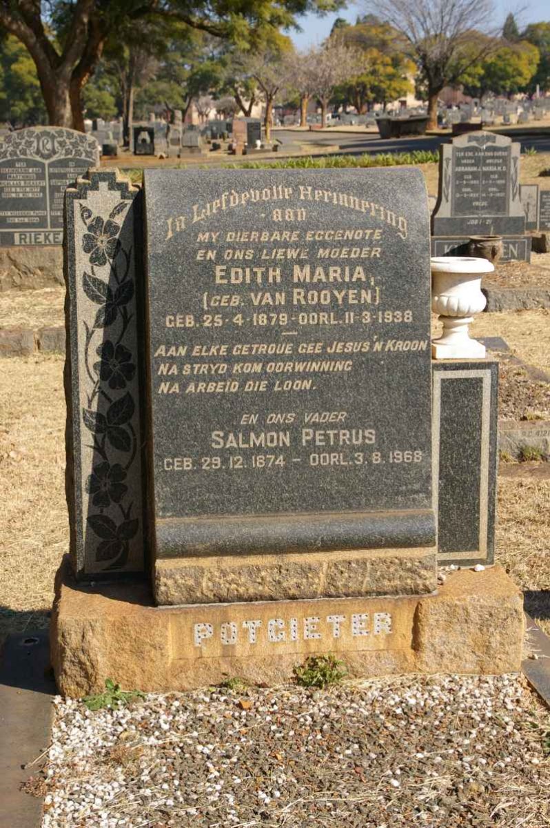 POTGIETER Salmon Petrus 1874-1968 &amp; Edith Maria van ROOYEN 1879-1938