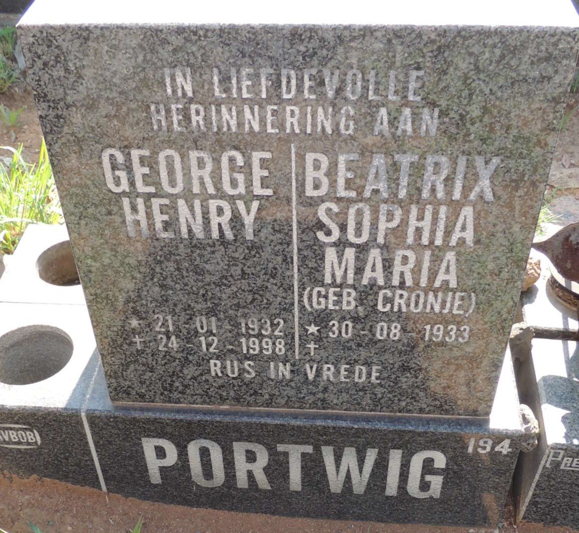 PORTWIG George Henry 1932-1998 & Beatrix Sophia Maria CRONJE 1933- 