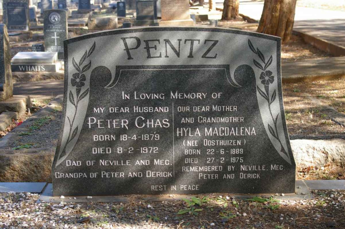 PENTZ Peter Chas 1879-1972 &amp; Hyla Magdalena OOSTHUIZEN 1889-1975