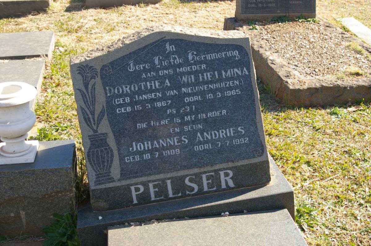 PELSER Dorothea Wilhelmina nee JANSEN VAN NIEUWENHUIZEN 1867-1965 :: PELSER Johannes Andries 1909-1992