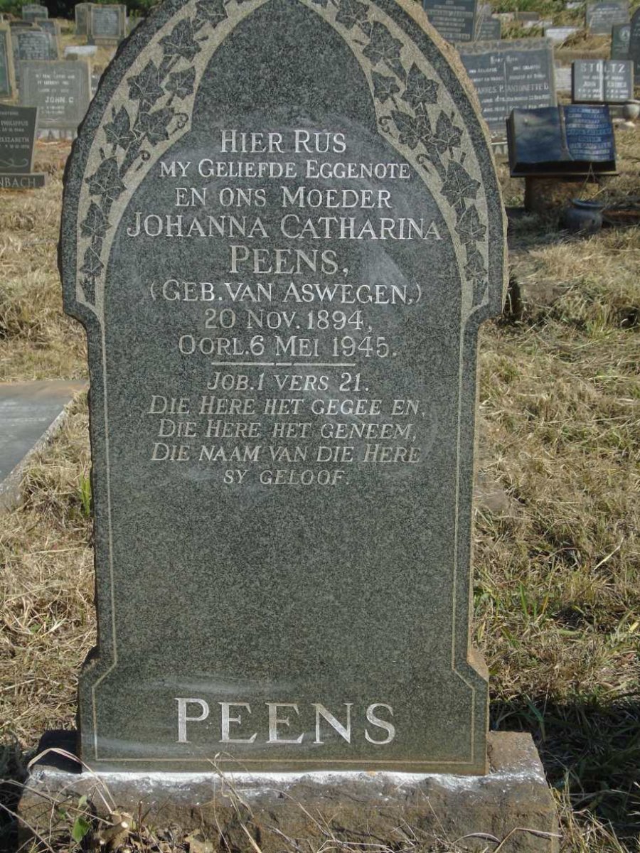 PEENS Johanna Catharina nee VAN ASWEGEN 1894-1945