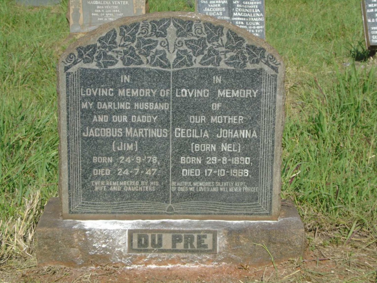 PRE Jacobus Martinus, du 1878-1947 & Cecilia Johanna NEL 1890-1968