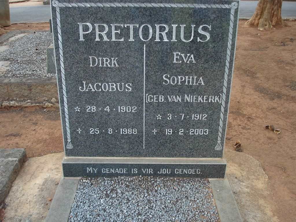 PRETORIUS Dirk Jacobus 1902-1988 &amp; Eva Sophia VAN NIEKERK 1912-2003