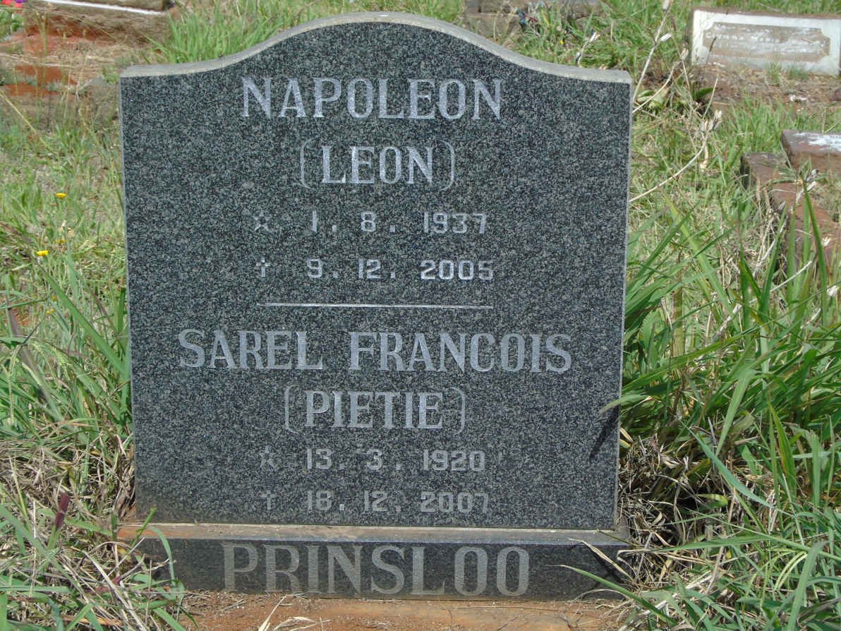PRINSLOO Napoleon 1937-2005 :: PRINSLOO Sarel Francois 1920-2007