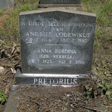 PRETORIUS Andries Lodewikus 1914-1982 & Anna Berdina VERBEEK 1923-2006