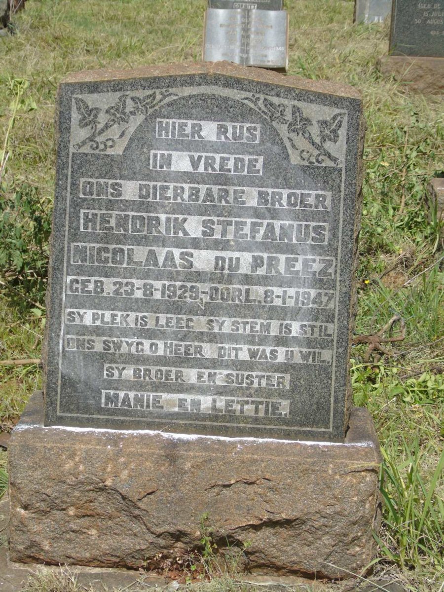 PREEZ Hendrik Stefanus Nicolaas, du 1929-1947