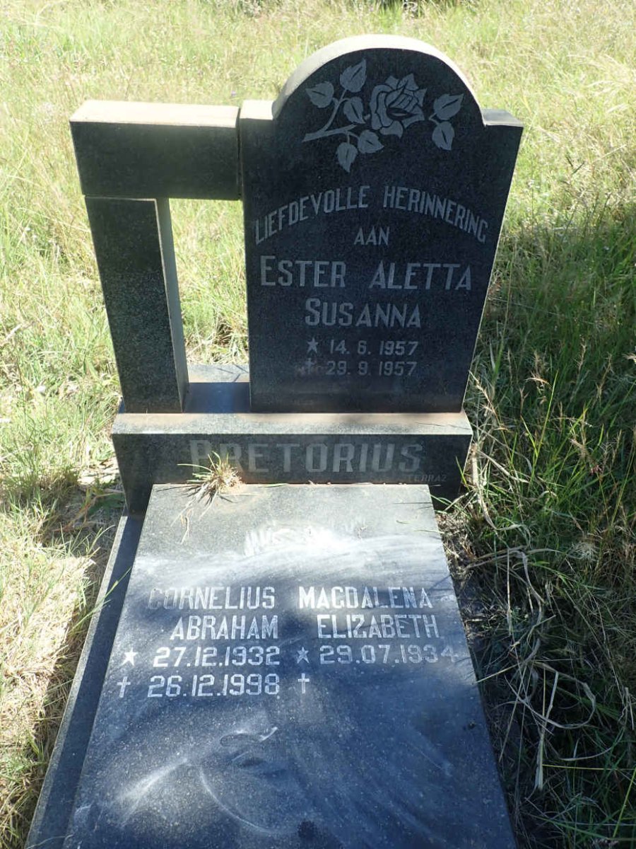 PRETORIUS Cornelius Abraham 1932-1998 &amp; Magdalena Elizabeth 1934- :: PRETORIUS Ester Aletta Susanna 1957-1957