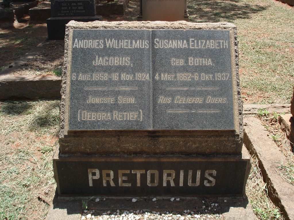 PRETORIUS Andries Wilhelmus Jacobus 1858-1924 &amp; Susanna Elizabeth BOTHA 1862-1937 :: PRETORIUS Debora Retief