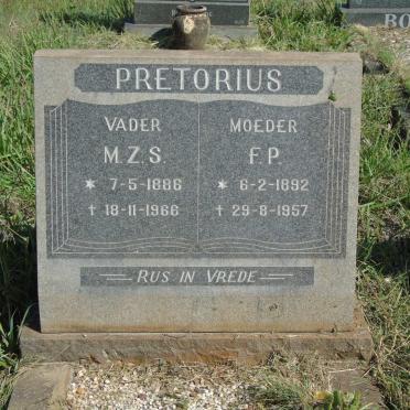 PRETORIUS M.Z.S. 1886-1966 & F.P. 1892-1957