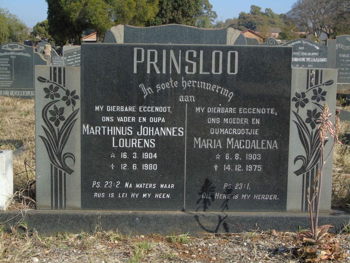PRINSLOO Marthinus Johannes Lourens 1904-1980 &amp; Maria Magdalena 1903-1975