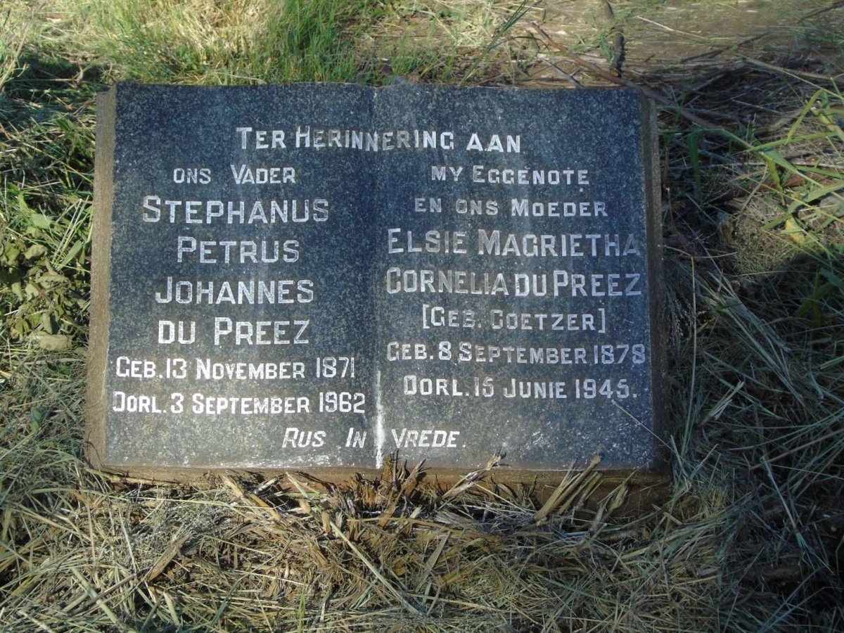 PREEZ Stephanus Petrus Johannes, du 1871-1962 & Elsie Magrietha Cornelia COETZER 1878-1945