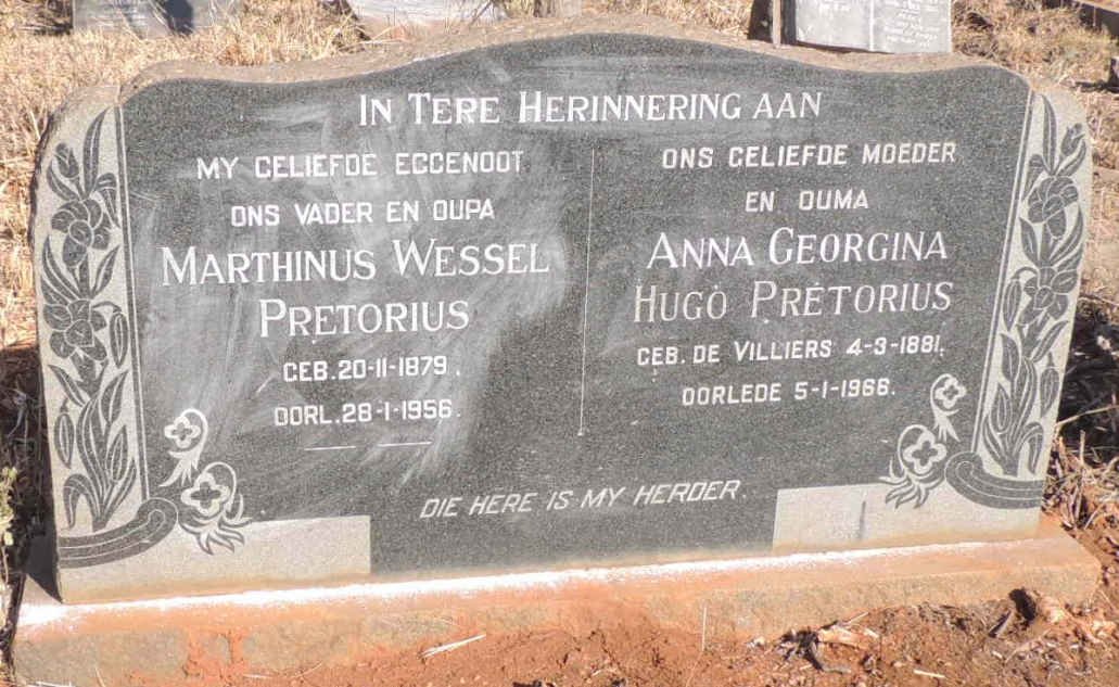 PRETORIUS Marthinus Wessel 1879-1956 & Anna Georgina Hugo DE VILLIERS 1881-1966