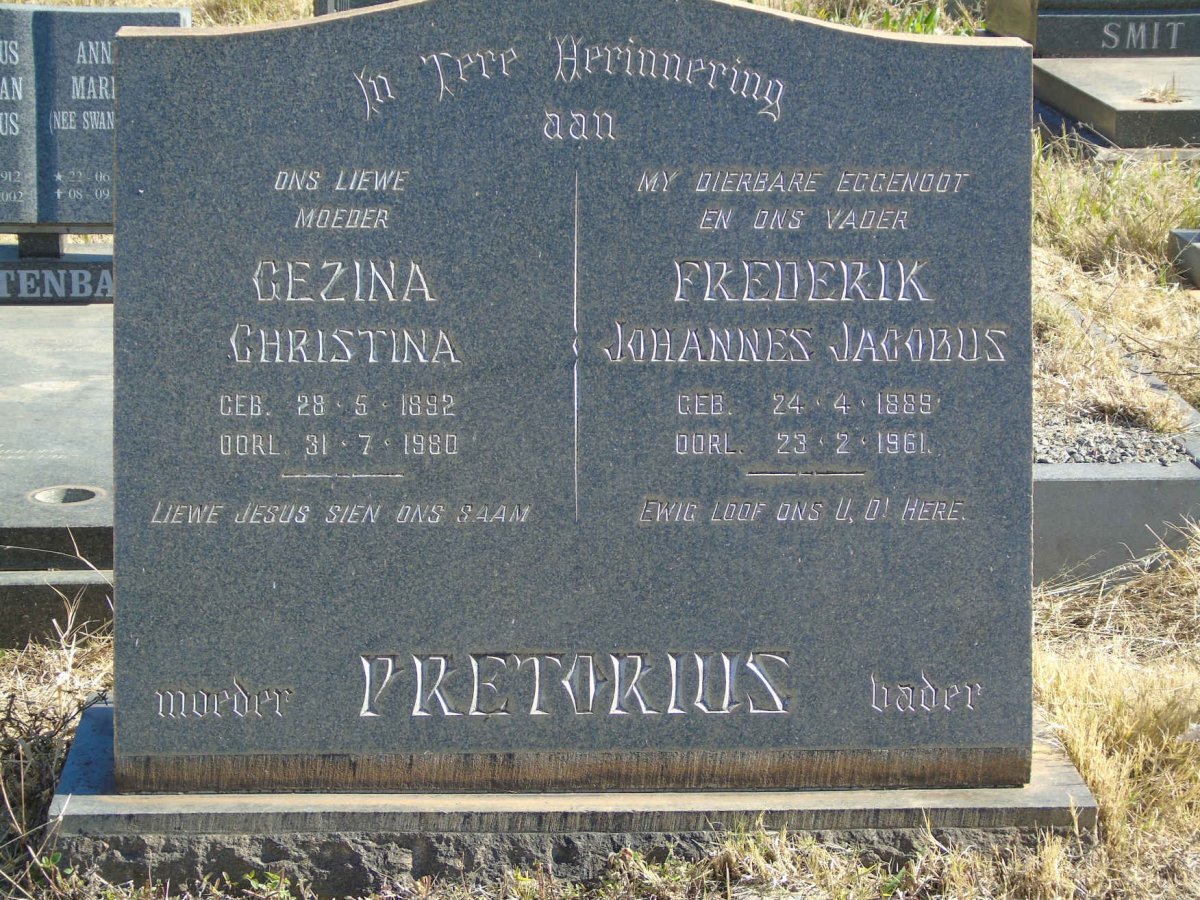 PRETORIUS Frederik Johannes Jacobus 1889-1961 &amp; Gezina Christina 1892-1980