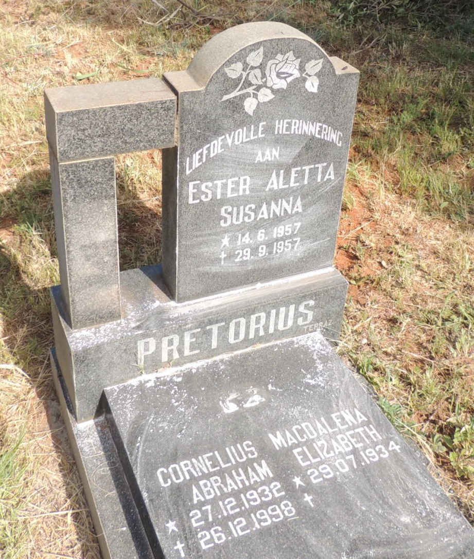 PRETORIUS Cornelius Abraham 1932-1998 & Magdalena Elizabeth 1934- :: PRETORIUS Ester Aletta Susanna 1957-1957