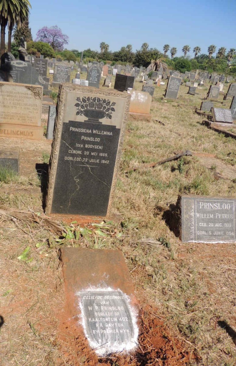 PRINSLOO Prinssiena Willemina nee BOOYSEN 1885-1942 :: PRINSLOO Willem Petrus 1923-1954
