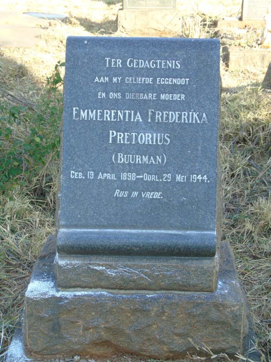 PRETORIUS Emmerentia Frederika nee BUURMAN 1898-1944