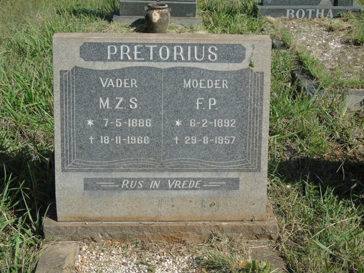 PRETORIUS M.Z.S. 1886-1966 & F.P. 1892-1957