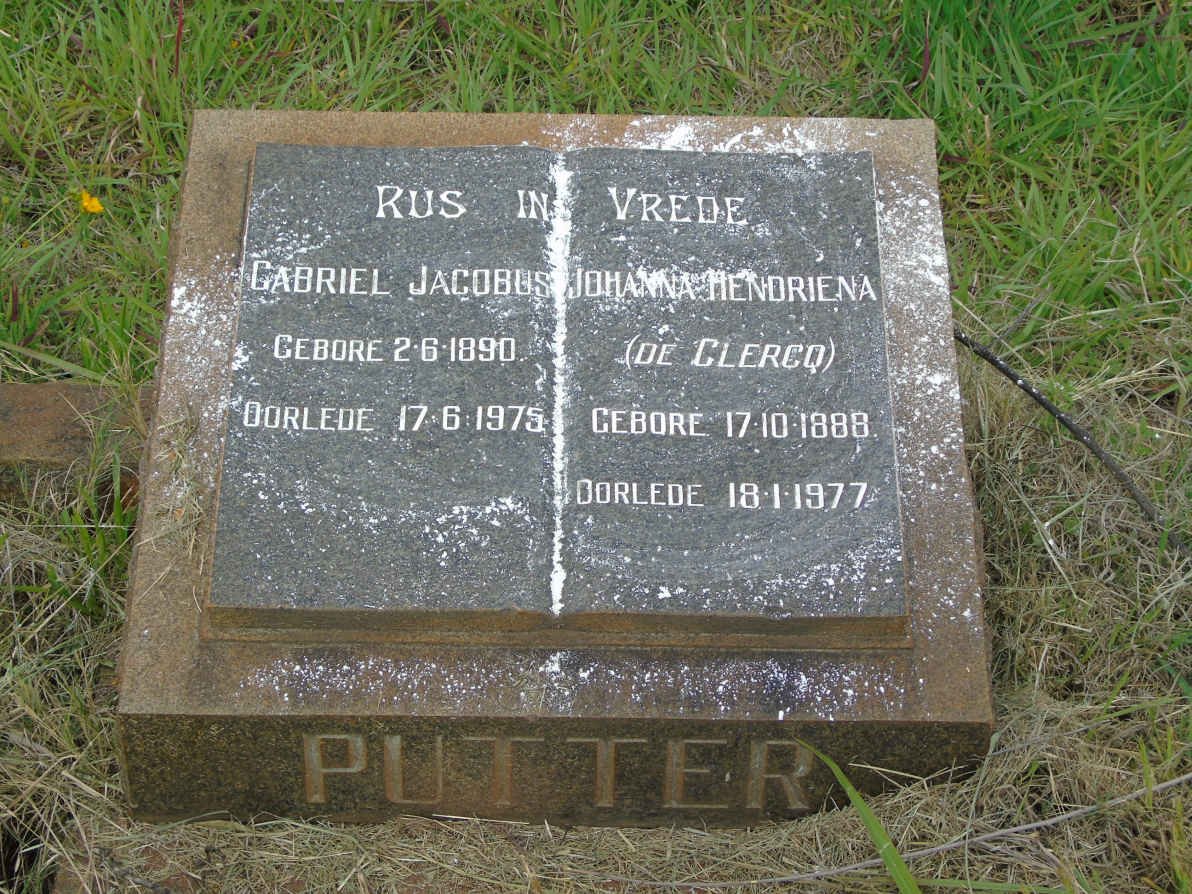 PUTTER Gabriel Jacobus 1890-1975 &amp; Johanna Hendriena DE CLERCQ 1888-1977
