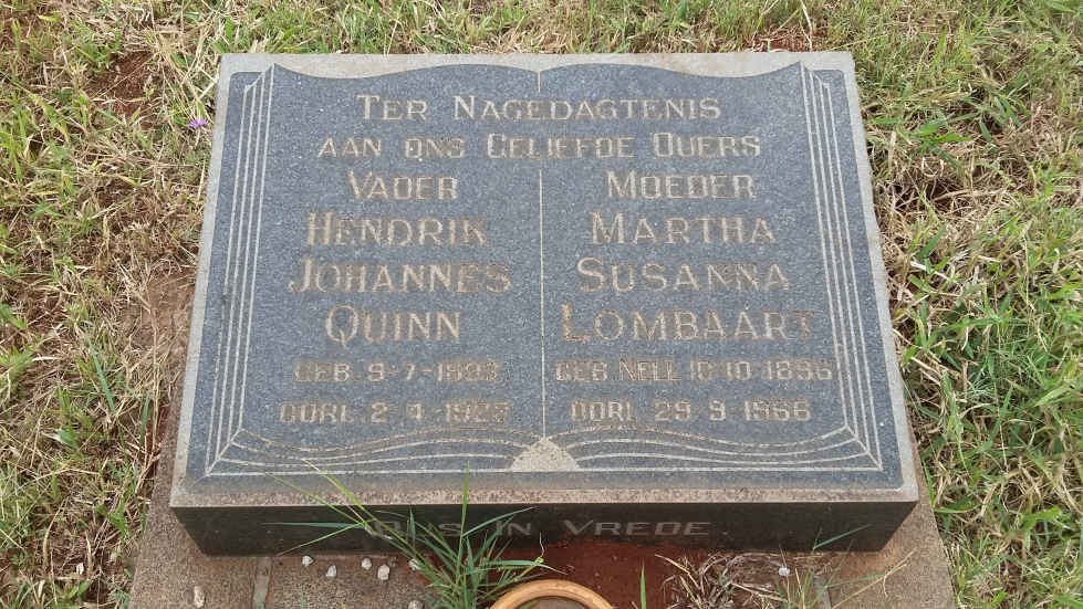 QUINN Hendrik Johannes 1893-1922 &amp; Martha Susanna LOMBAARD 1896-19?6