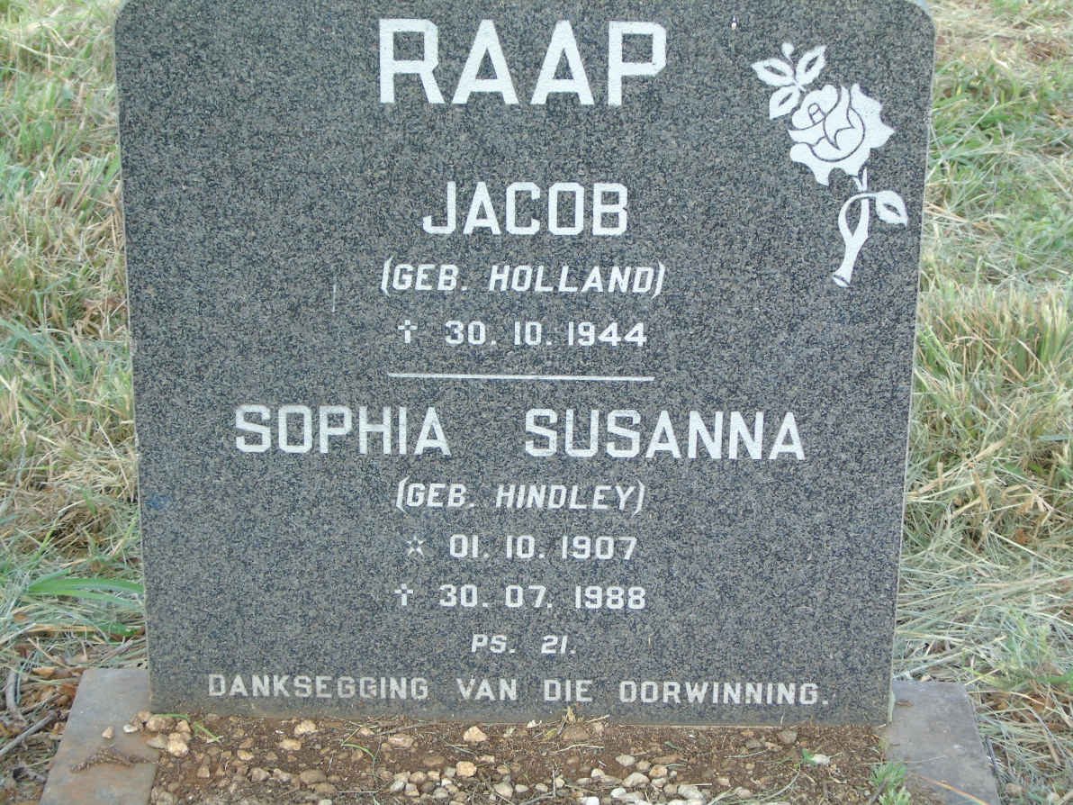 RAAP Jacob -1944 :: RAAP Sophia Susanna nee HINDLEY 1907-1988