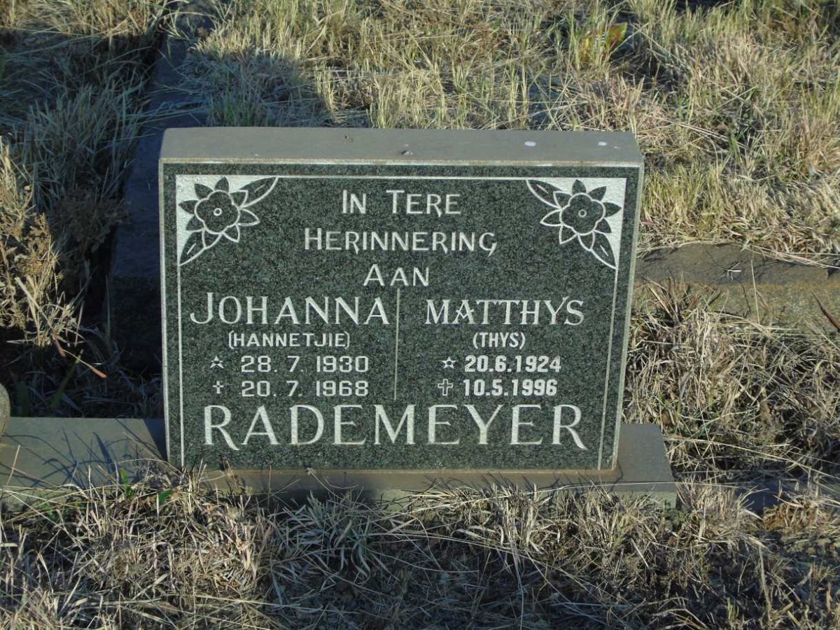 RADEMEYER Matthys 1924-1996 & Johanna 1930-1968