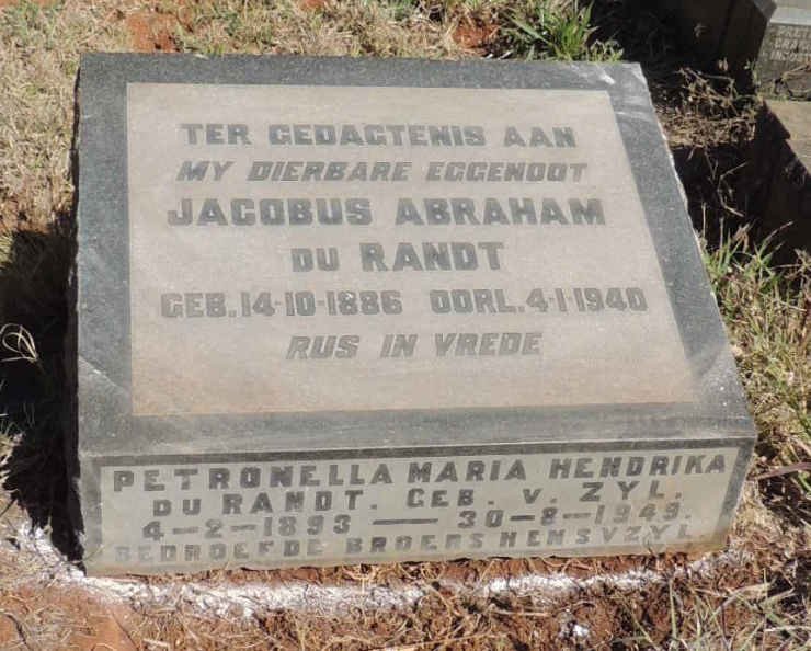 RANDT Jacobus Abraham, du 1886-1940 & Petronella Maria Hendrika VAN ZYL 1893-1949
