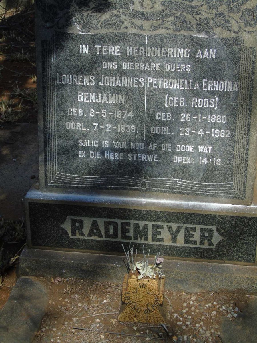 RADEMEYER Lourens Johannes Benjamin 1874-1939 & Petronella Erndina ROOS 1880-1962