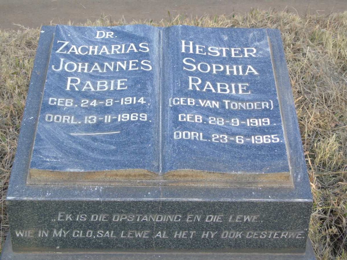 RABIE Zacharias Johannes 1914-1969 & Hester Sophia VAN TONDER 1919-1965