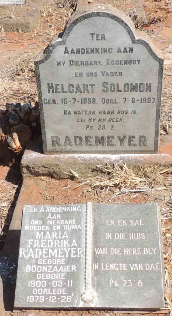 RADEMEYER Helgart Solomon 1898-1957 & Maria Fredrika BOONZAAIER 1903-1979