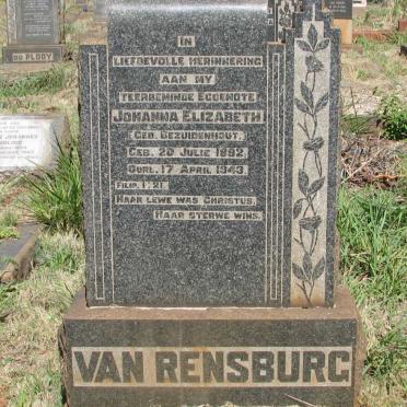 RENSBURG Johanna Elizabeth, van nee BEZUIDENHOUT 1892-1943