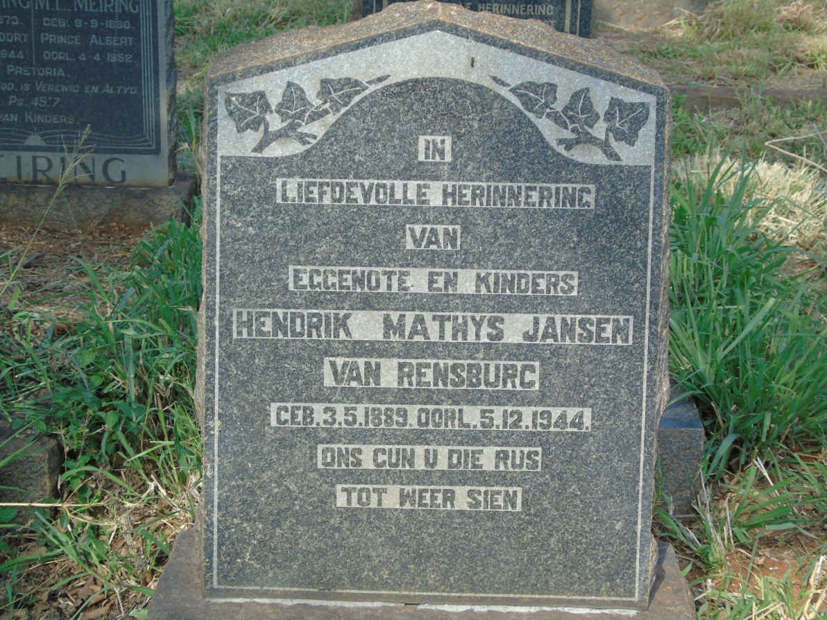 RENSBURG Hendrik Mathys, Jansen 1889-1944
