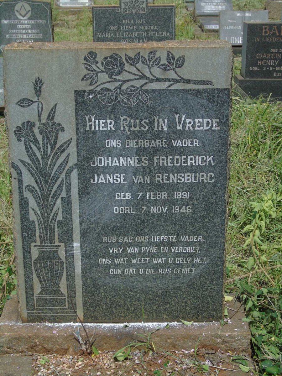 RENSBURG Johannes Frederick, Janse van 1891-1946