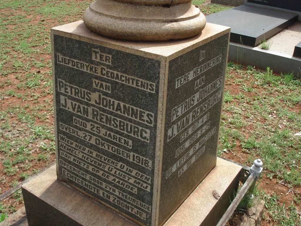 RENSBURG Petrus Johannes, J. van 1893-1918 :: J. VAN  RENSBURG Petrus Johannes 1917-1989