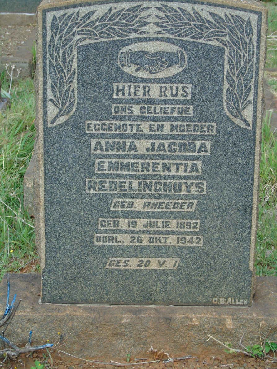 REDELINGHUYS Anna Jacoba Emmerentia nee RHEEDER 1892-1942