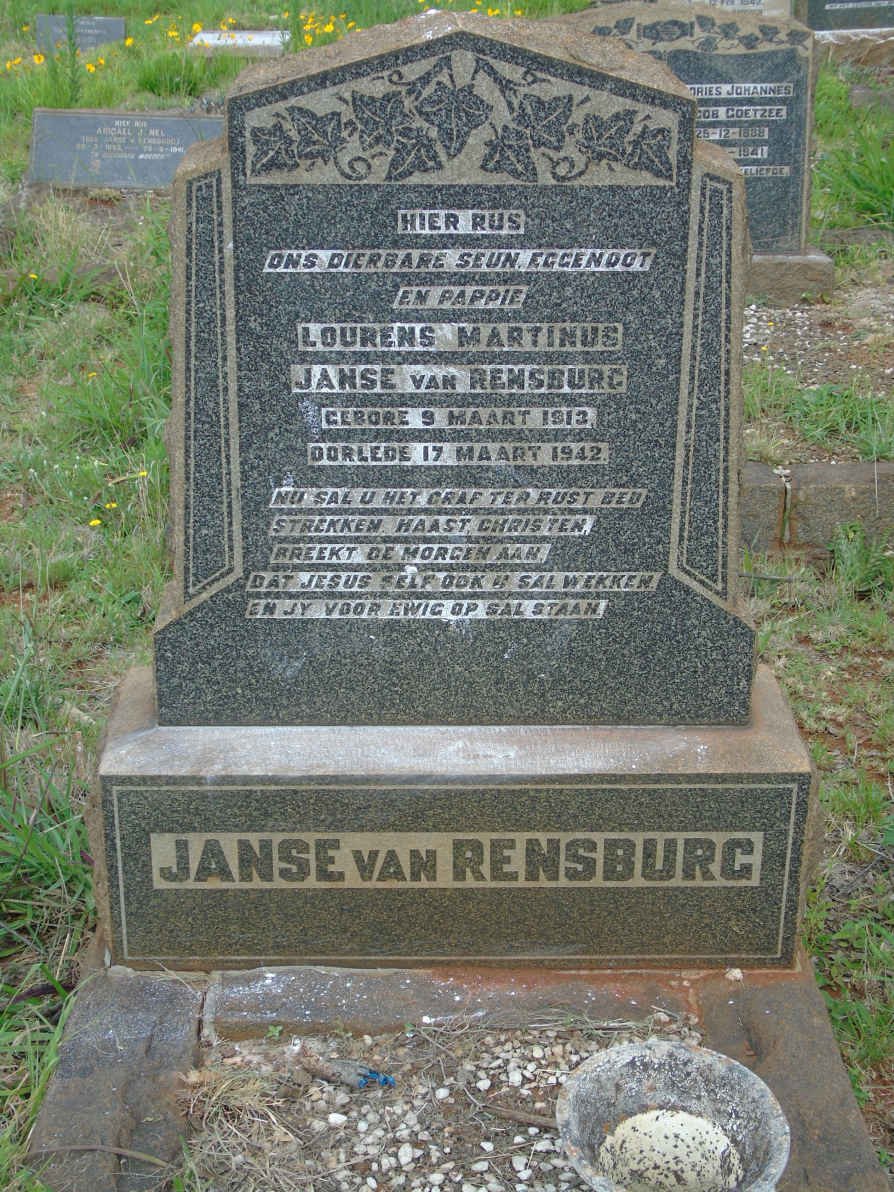 RENSBURG Lourens Martinus, Janse van 1913-1942