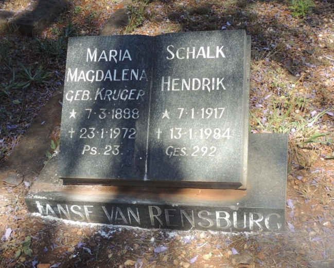 RENSBURG Maria Magdalena, Janse van nee KRUGER 1888-1972 :: JANSE VAN RENSBURG Schalk Hendrik 1917-1984