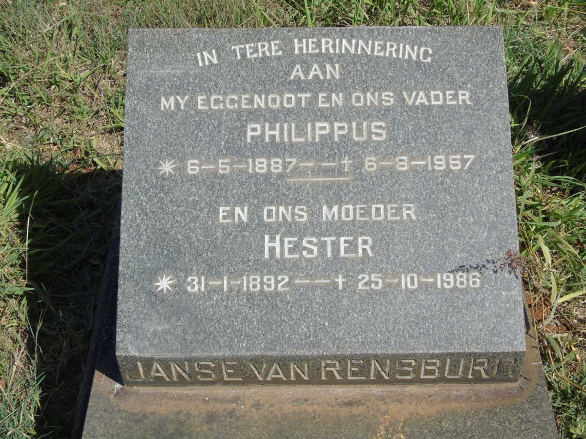 RENSBURG Philippus, Janse van 1887-1957 & Hester 1892-1986