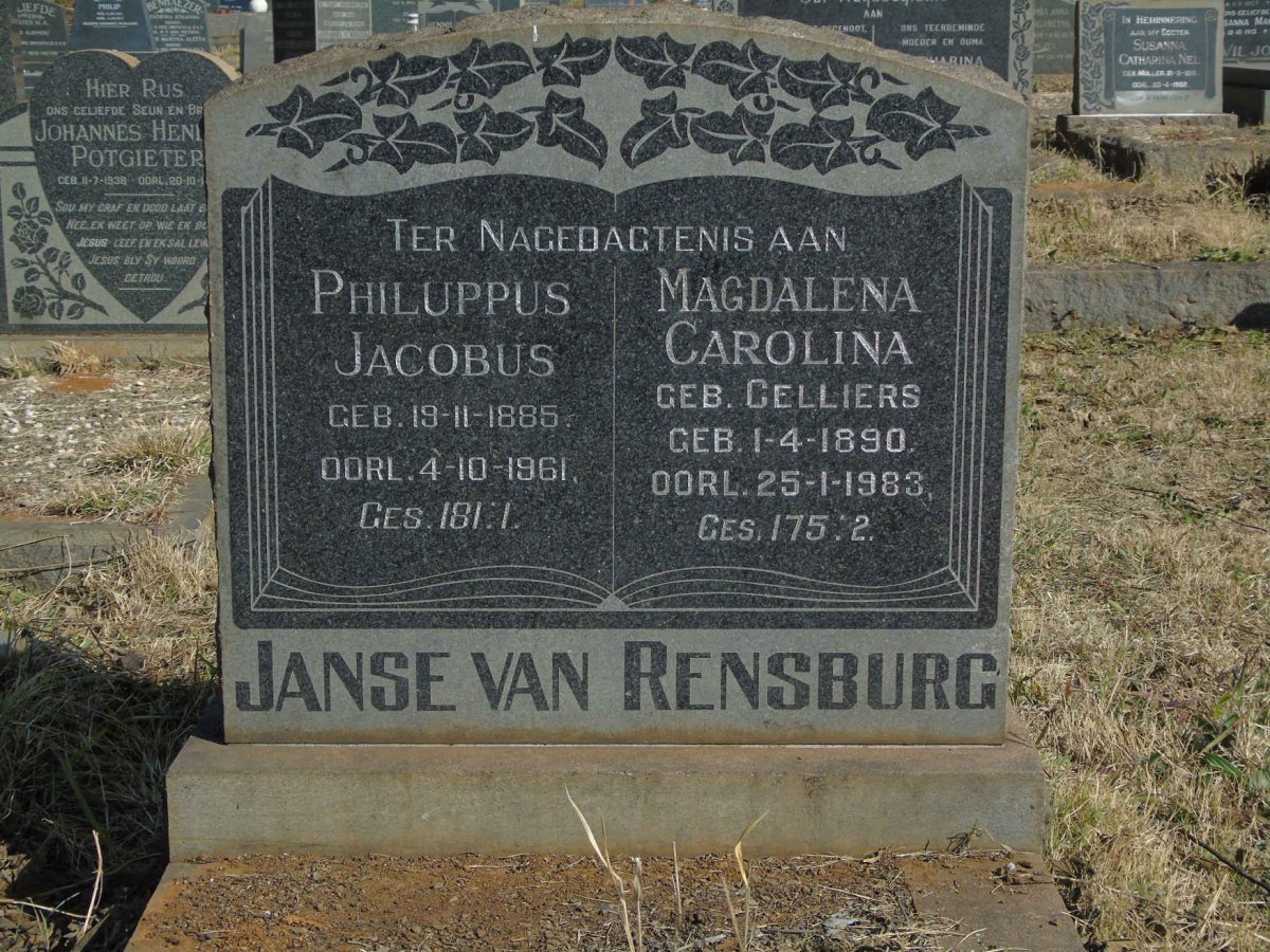 RENSBURG Philuppus Jacobus, Janse van 1885-1961 &amp;  Magdalena Carolina CELLIERS 1890-1983