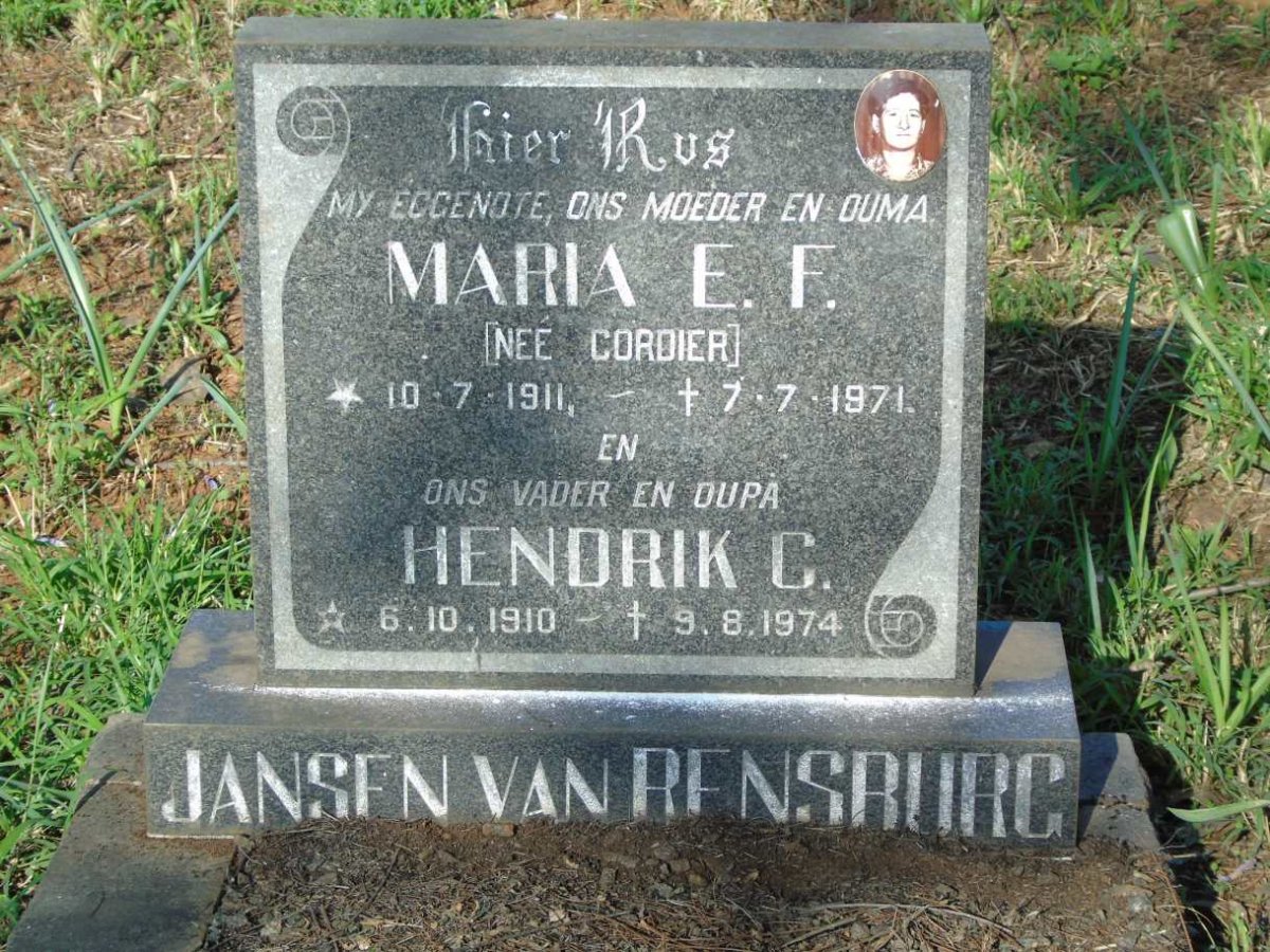 RENSBURG Hendrik C., Jansen van 1910-1974 & Maria E.F. CORDIER 1911-1971