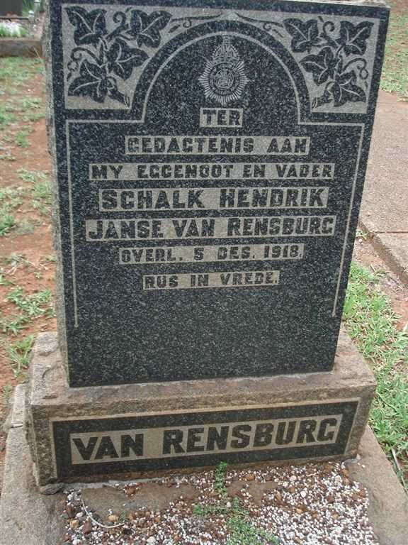 RENSBURG Schalk Hendrik, Janse van -1918
