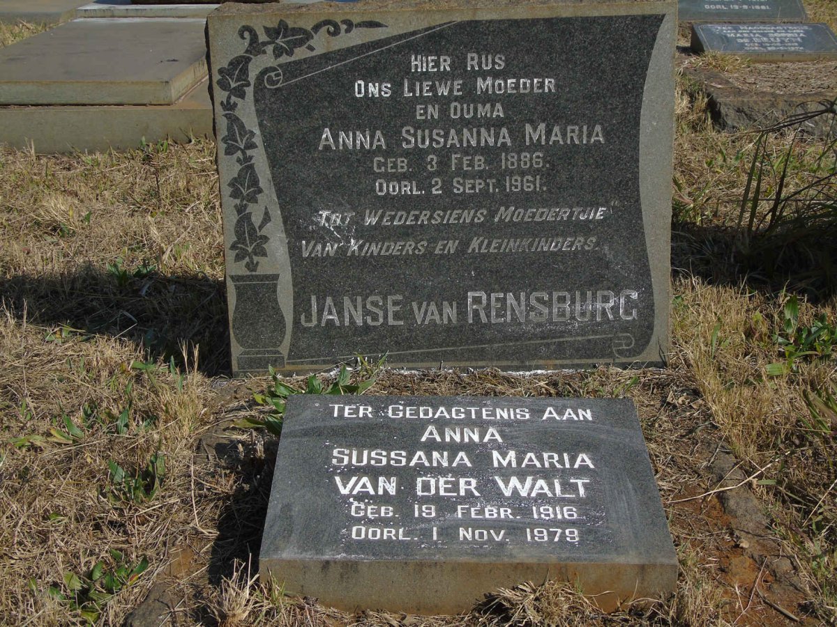 RENSBURG Anna Susanna Maria, Janse van 1886-1961 :: VAN DER WALT Anna Sussana 1916-1979